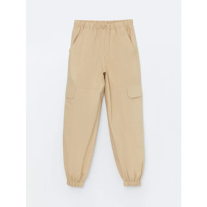 LCW Kids Bej Beli Lastikli Kız Çocuk Kargo Jogger Pantolon