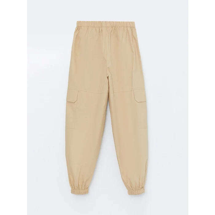 LCW Kids Bej Beli Lastikli Kız Çocuk Kargo Jogger Pantolon