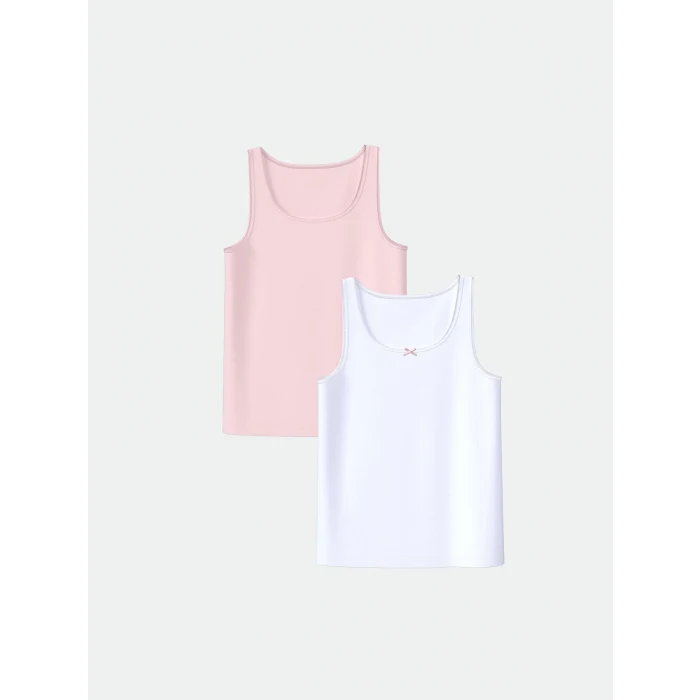 LCW Kids Beyaz Bisiklet Yaka Kız Çocuk Atlet 2li