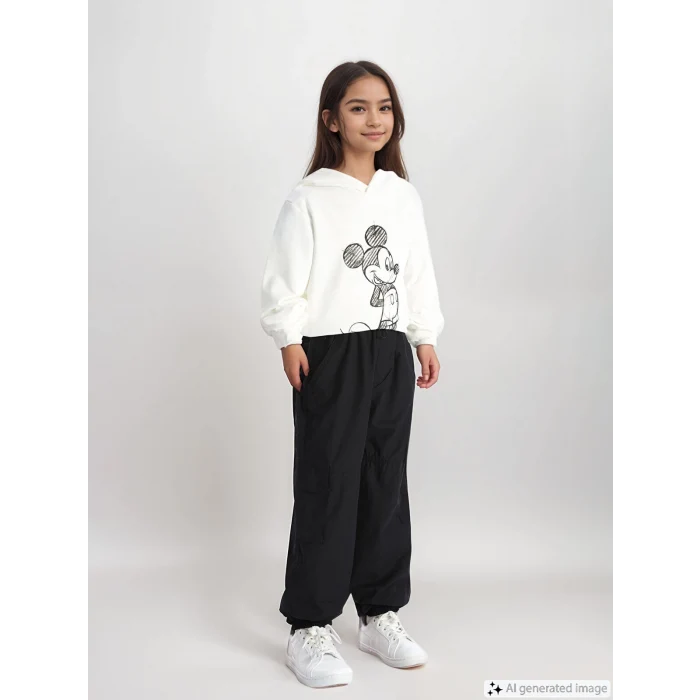 LCW Kids Siyah Beli Lastikli Kız Çocuk Kargo Jogger Pantolon