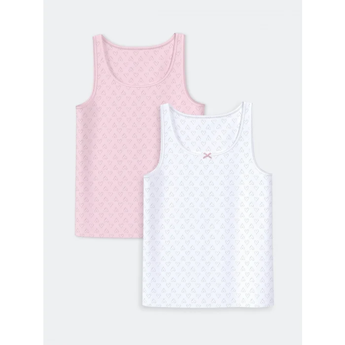 LCW Kids Beyaz Bisiklet Yaka Kız Çocuk Atlet 2li