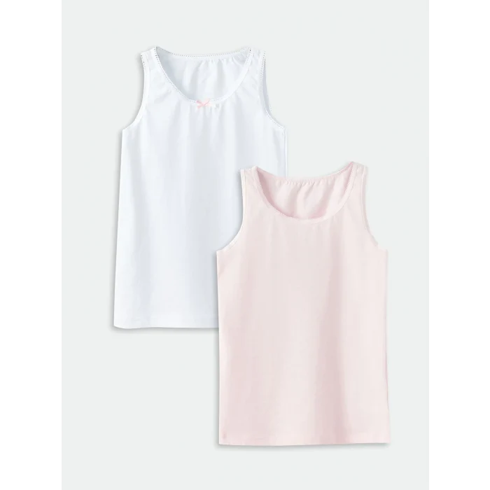 LCW Kids Beyaz Bisiklet Yaka Basic Kız Çocuk Atlet 2li