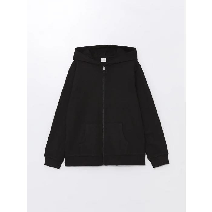 LCW Kids Siyah Kapüşonlu Basic Uzun Kollu Kız Çocuk Fermuarlı Sweatshirt