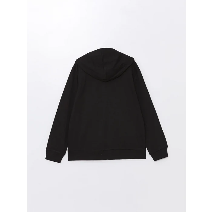 LCW Kids Siyah Kapüşonlu Basic Uzun Kollu Kız Çocuk Fermuarlı Sweatshirt