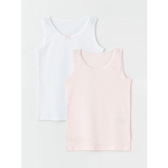 LCW Kids Beyaz Bisiklet Yaka Basic Kız Çocuk Atlet 2li