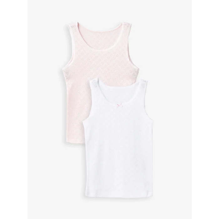 LCW Kids Beyaz Bisiklet Yaka Kendinden Desenli Kız Çocuk Atlet 2li