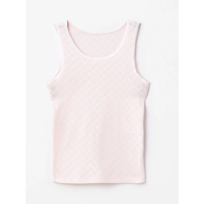 LCW Kids Beyaz Bisiklet Yaka Kendinden Desenli Kız Çocuk Atlet 2li