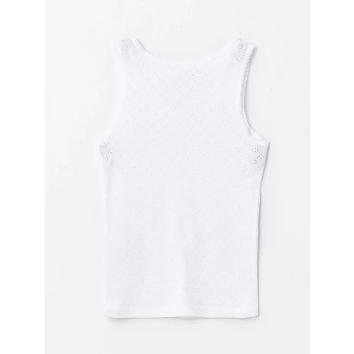 LCW Kids Beyaz Bisiklet Yaka Kendinden Desenli Kız Çocuk Atlet 2li