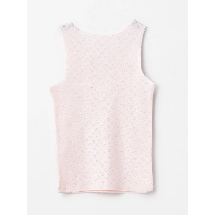 LCW Kids Beyaz Bisiklet Yaka Kendinden Desenli Kız Çocuk Atlet 2li