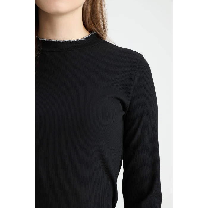 Defacto E9540 Siyah Fitilli Kaşkorse Basic Düz Uzun Kollu Tişort