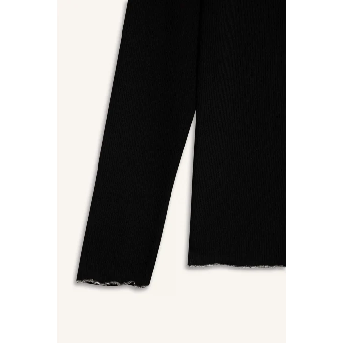 Defacto E9540 Siyah Fitilli Kaşkorse Basic Düz Uzun Kollu Tişort