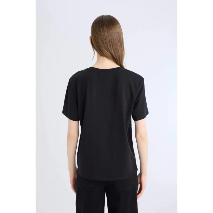 Defacto D9593 Siyah Regular Fit V Yaka Basic Düz Kısa Kollu Tişört