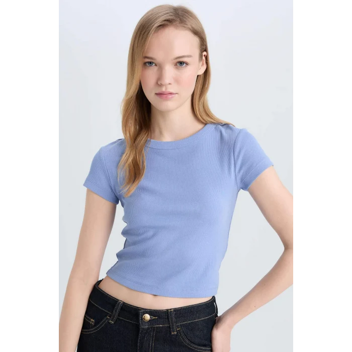 Defacto E0287 Mavi Coool Fitted Basic Düz Fitilli Kaşkorse Kısa Kollu Tişört