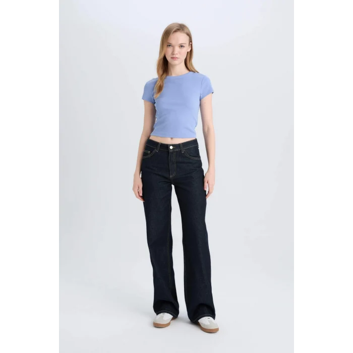 Defacto E0287 Mavi Coool Fitted Basic Düz Fitilli Kaşkorse Kısa Kollu Tişört