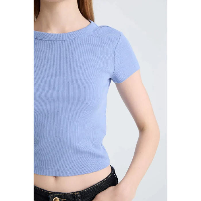 Defacto E0287 Mavi Coool Fitted Basic Düz Fitilli Kaşkorse Kısa Kollu Tişört