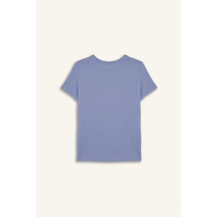 Defacto F5890 Mavi Regular Fit Bisiklet Yaka Baskılı Penye Kısa Kollu Tişört