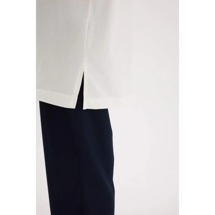 Defacto A8351 Ekru Regular Fit Bisiklet Yaka Basic Düz Kısa Kollu Tesettür Tişört Tunik