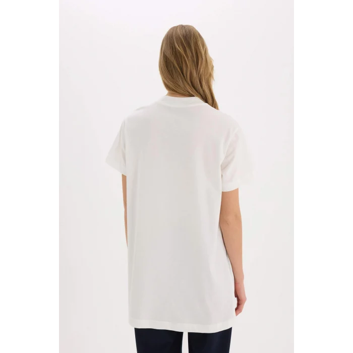Defacto A8351 Ekru Regular Fit Bisiklet Yaka Basic Düz Kısa Kollu Tesettür Tişört Tunik