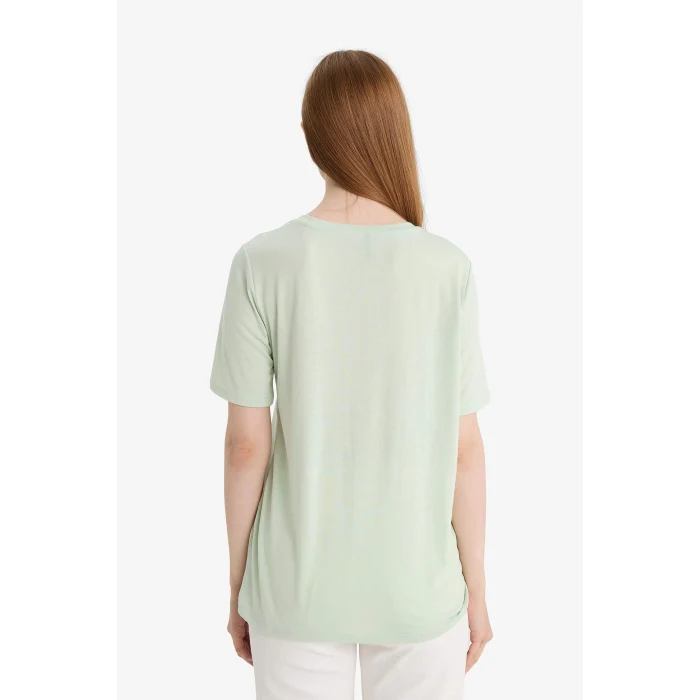 Defacto E9874 Yeşil Regular Fit Bisiklet Yaka Baskılı Kısa Kollu Tişört