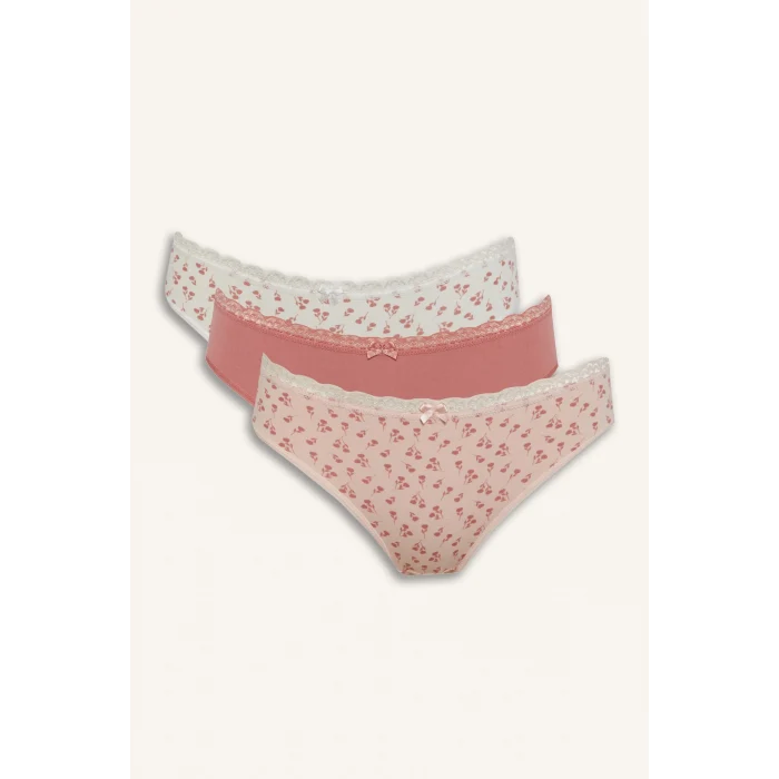 Defacto E7663 Bordo Dantel Detaylı 3lü Brief Külot-Fall in Love