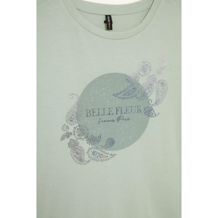 Defacto E9874 Yeşil Regular Fit Bisiklet Yaka Baskılı Kısa Kollu Tişört