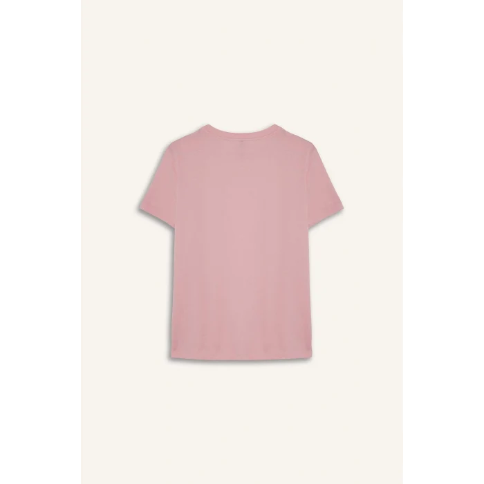 Defacto F5889 Pembe Regular Fit Bisiklet Yaka Baskılı Penye Kısa Kollu Tişört