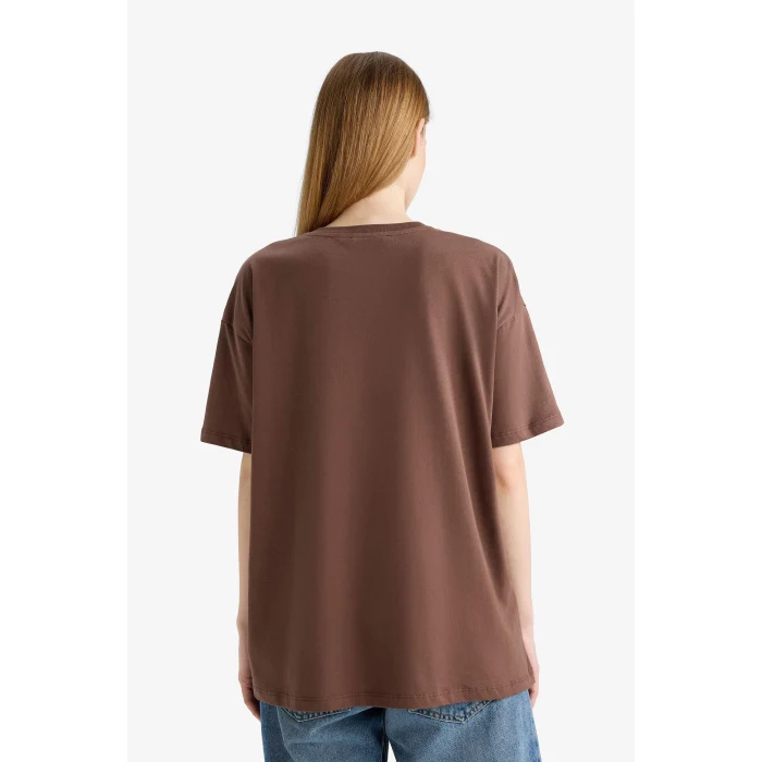 Defacto F5150 Kahve Coool Oversize Geniş Kalıp Baskılı Kısa Kollu Tişört