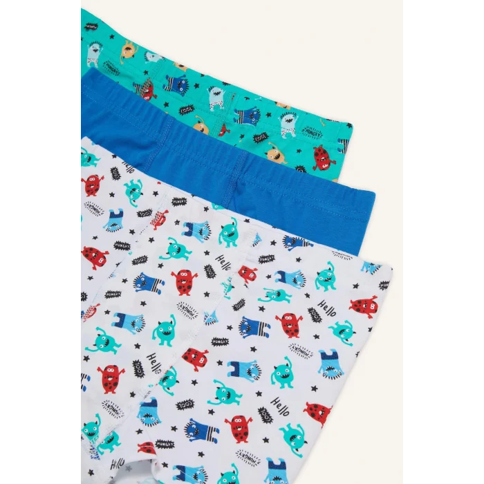 Defacto E6872 Beyaz Erkek Çocuk Canavar Baskılı 3lü Boxer