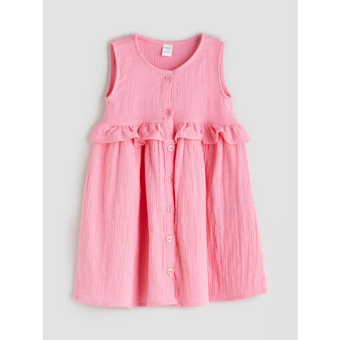 LCW Kids Pembe Önden Düğmeli Müslin Kız Çocuk Elbise