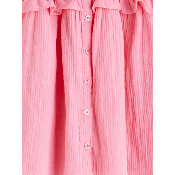 LCW Kids Pembe Önden Düğmeli Müslin Kız Çocuk Elbise