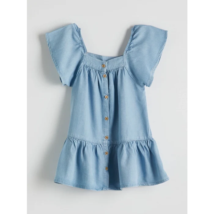 LCW Kids Mavi Çiçek Nakışlı Kız Çocuk Jean Elbise