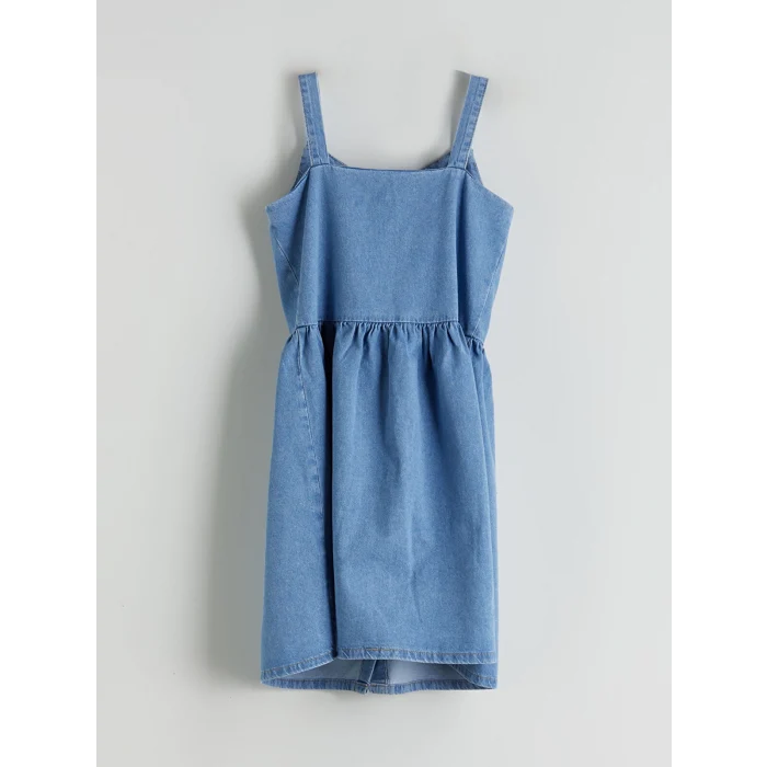 LCW Kids Indigo Kare Yaka Kız Çocuk Jean Elbise