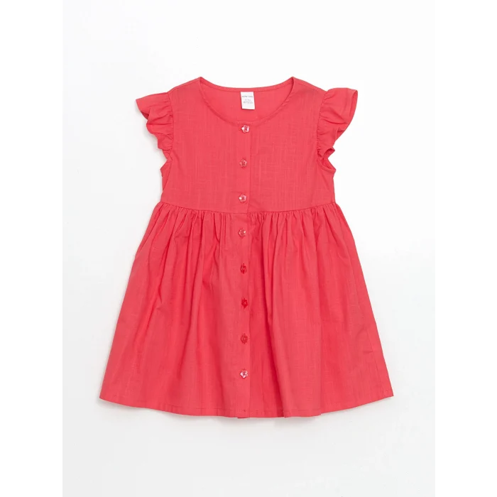 LCW Kids Kirmizi Pileli Kız Çocuk Keten Görünümlü Gömlek Elbise