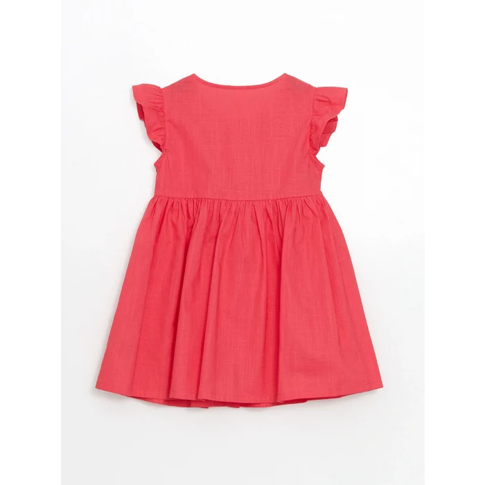 LCW Kids Kirmizi Pileli Kız Çocuk Keten Görünümlü Gömlek Elbise