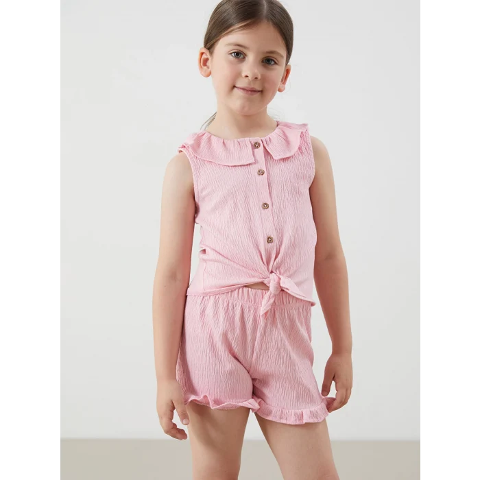 LCW Kids Pembe Düğmeli Kız Çocuk Bluz ve Şort 2li