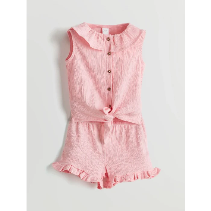 LCW Kids Pembe Düğmeli Kız Çocuk Bluz ve Şort 2li