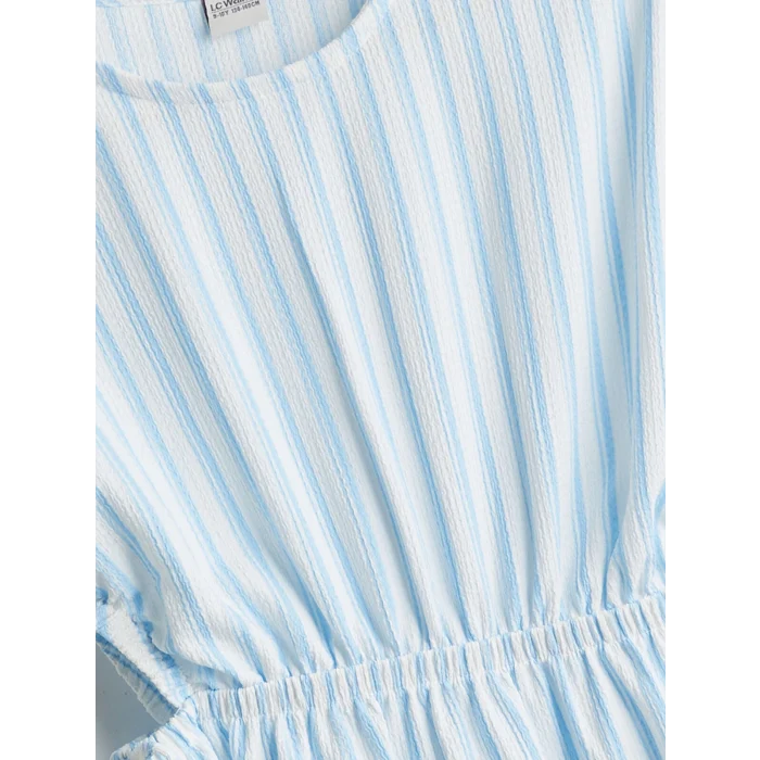 LCW Kids Beyaz Bisiklet Yaka Çizgili Kız Çocuk Elbise