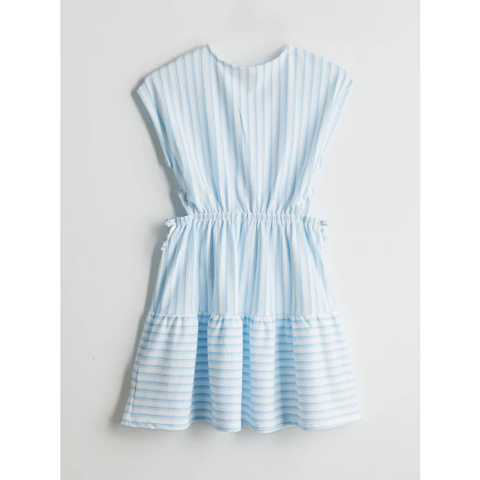 LCW Kids Beyaz Bisiklet Yaka Çizgili Kız Çocuk Elbise