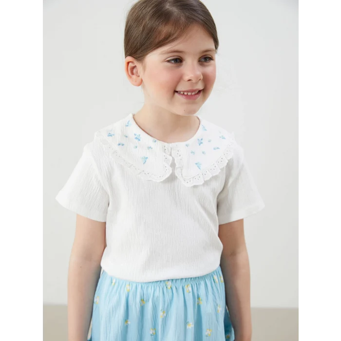 LCW Kids Ekru Çiçekli Kız Çocuk Bluz ve Etek 2li