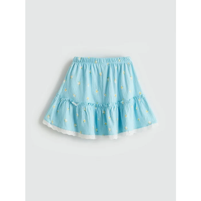 LCW Kids Ekru Çiçekli Kız Çocuk Bluz ve Etek 2li