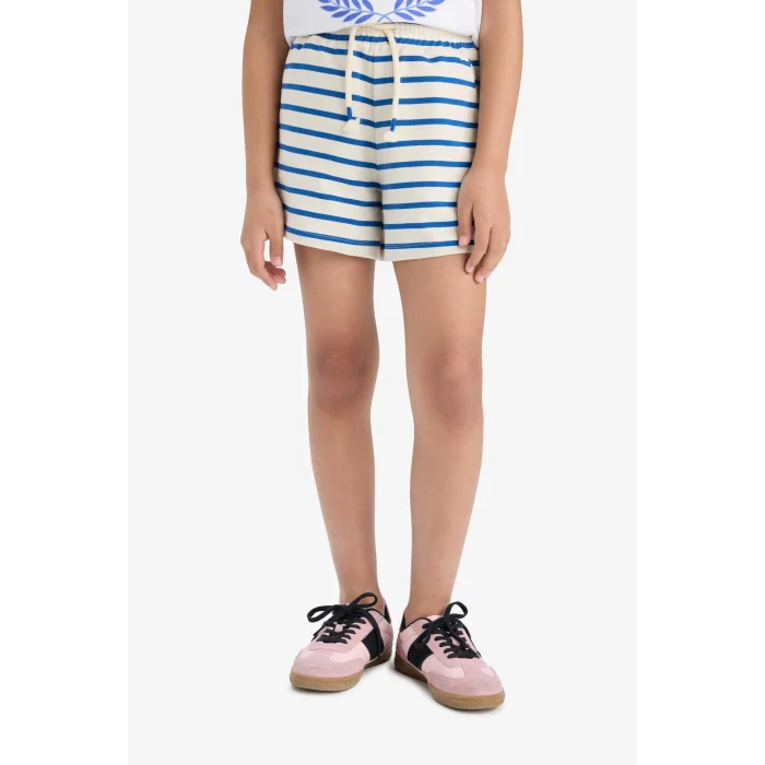 Defacto A2466 Mavi Kız Çocuk Beli Lastikli Çizgili Şort