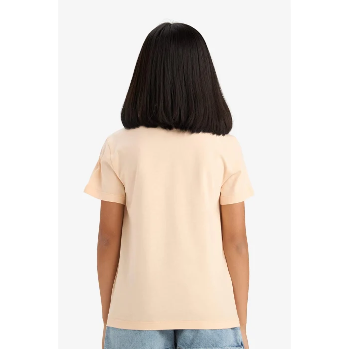 Defacto E0350 Turuncu Kız Çocuk Bisiklet Yaka Baskılı Kısa Kollu Tişört