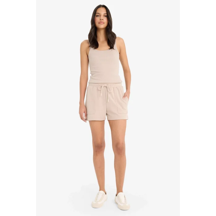 Defacto D3327 Bej Regular Fit Esnek Belli Bağcıklı Bermuda Şort