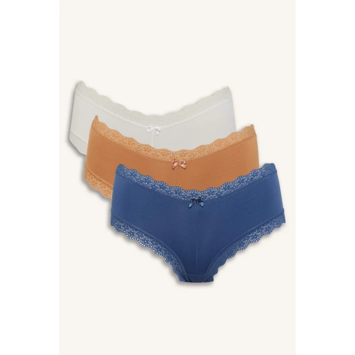 Defacto E4217 İndigo Dantel Detaylı Micro 3lü Hipster Külot-Fall in Love