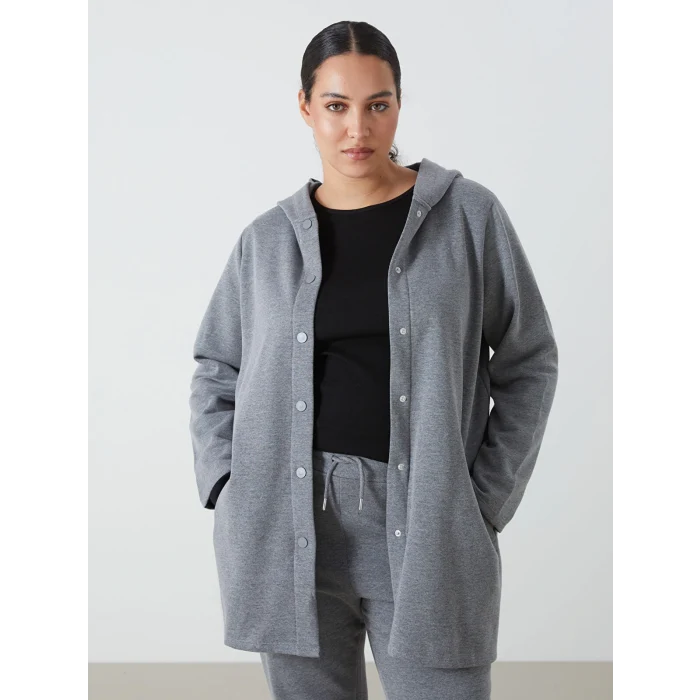 LCWAIKIKI Basic Antrasit Kapüşonlu Kadın Hırka