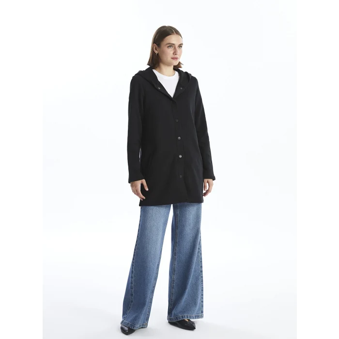 LCWAIKIKI Basic Siyah Kapüşonlu Kadın Hırka