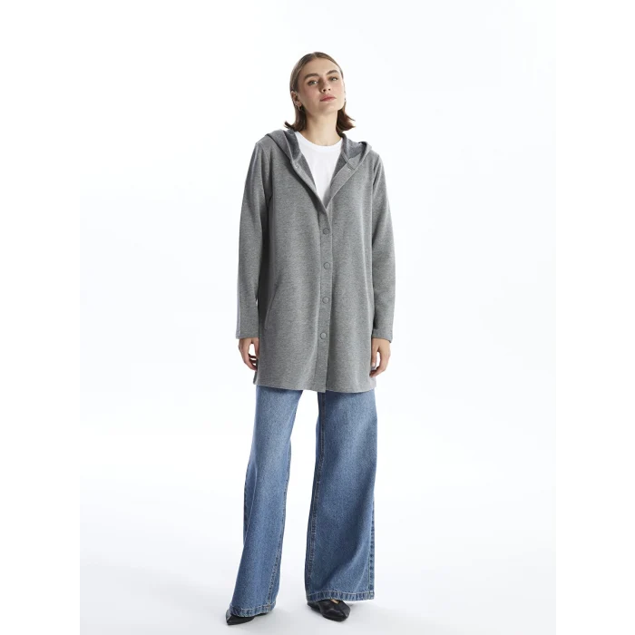 LCWAIKIKI Basic Antrasit Kapüşonlu Kadın Hırka