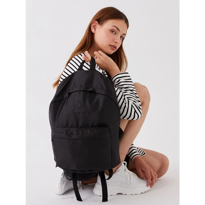 LCW ACCESSORIES Siyah Etiket Baskılı Kadın Sırt Çantası