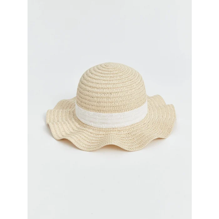 LCW baby Bej Şerit Detaylı Kız Bebek Hasır Şapka