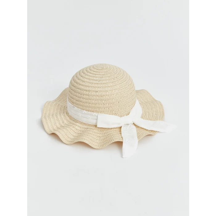 LCW baby Bej Şerit Detaylı Kız Bebek Hasır Şapka